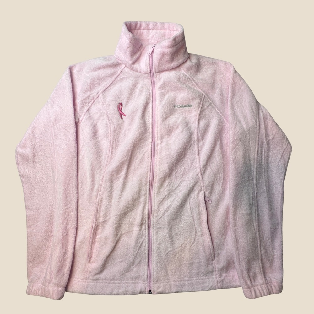 Columbia Fleece Jacket Womens L XL6648 Pink Breast Cancer Awareness Ribbon